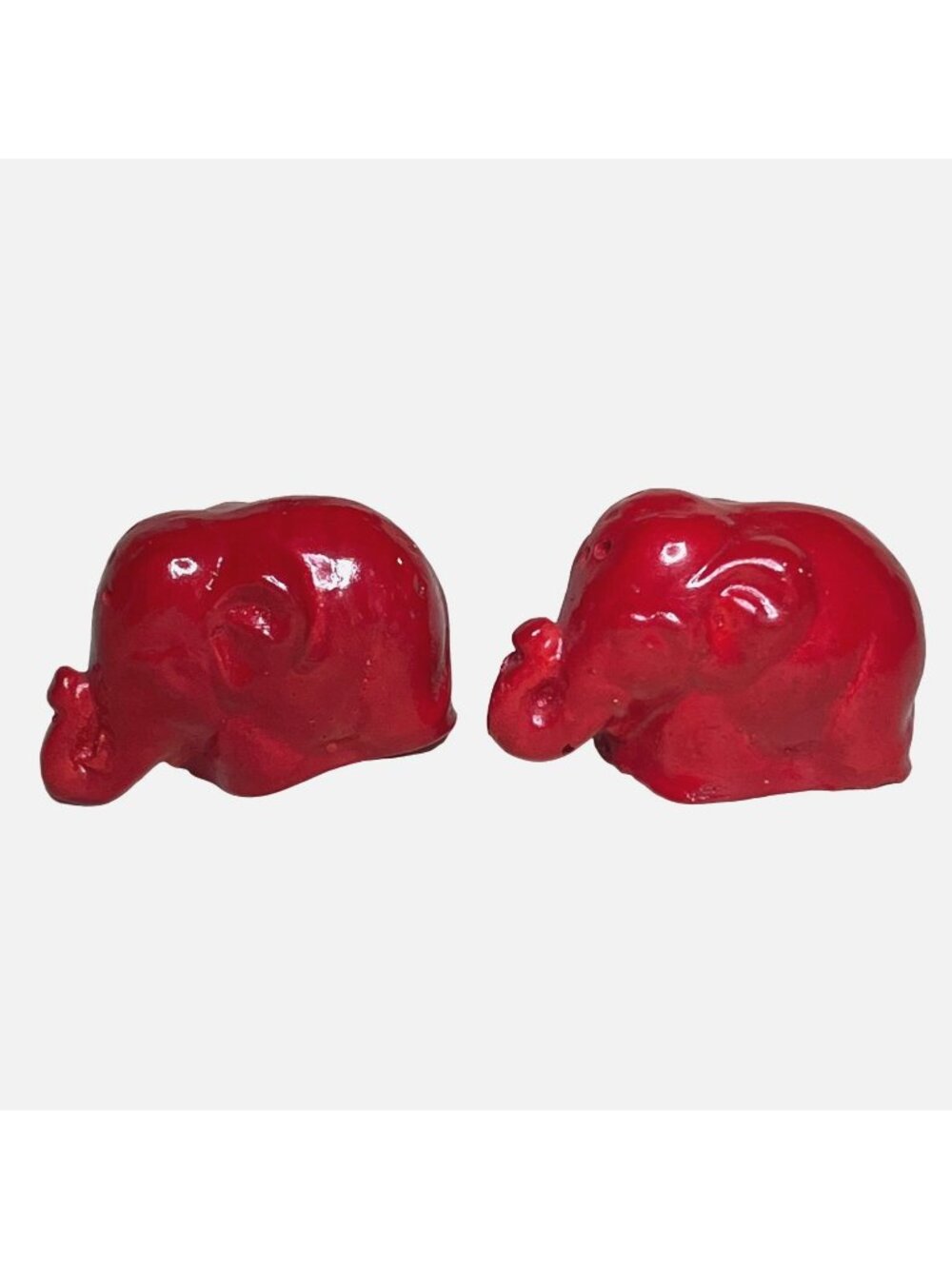 Vintage Small Red Ceramic Elephant Salt & Pepper Shakers Set